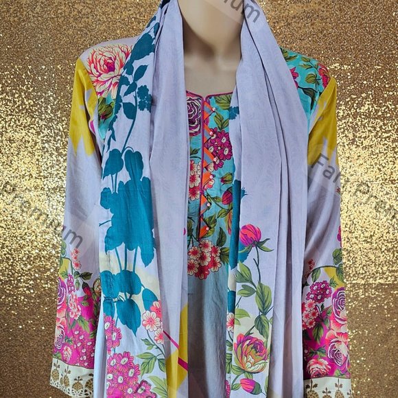 Asim Jofa 3PC Printed Lawn Cambric Cotton Shalwar Kameez Pakistani/Indian SMALL - Picture 3 of 12